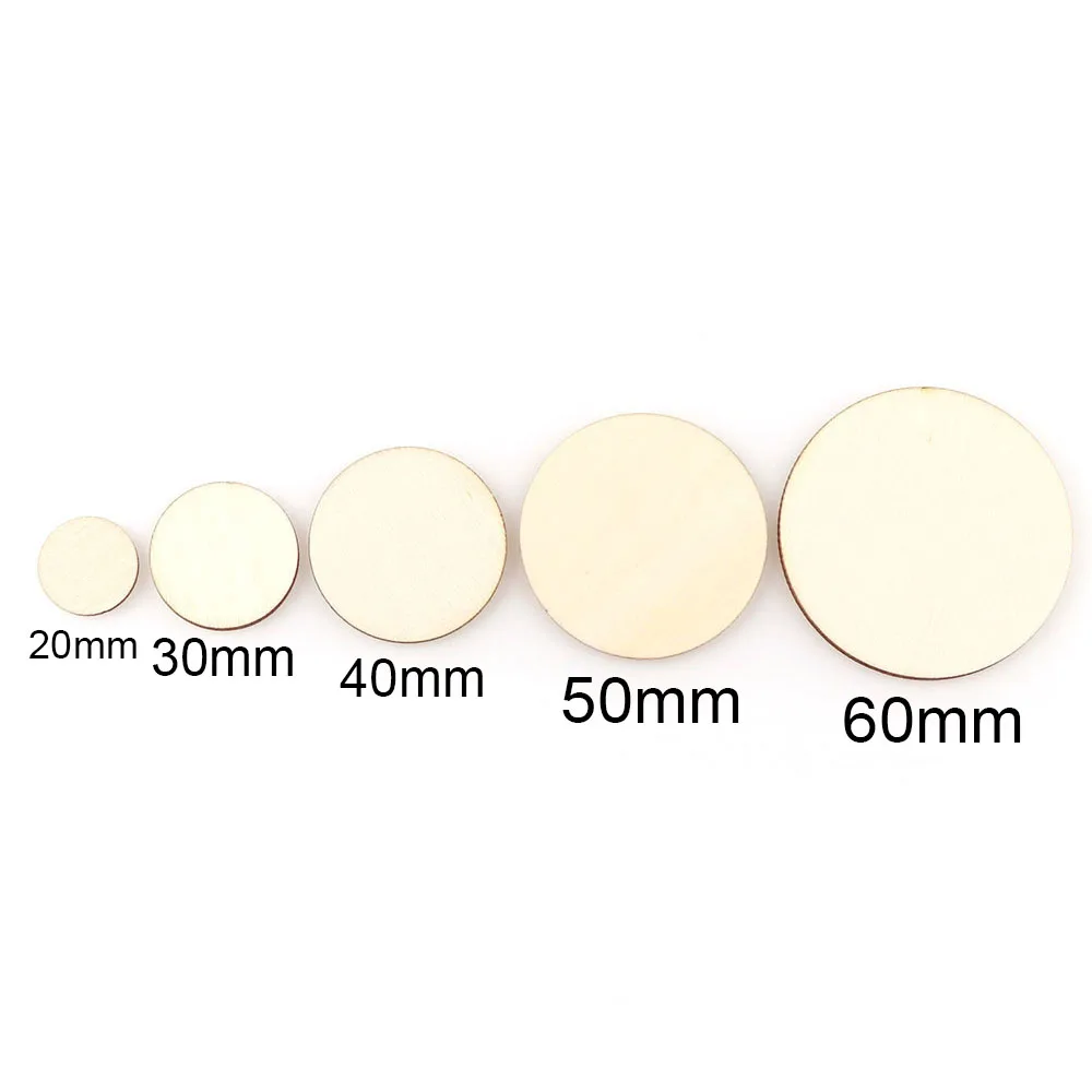 20-60mm 1 Pack Nature Unfinished Wood Chip Round Polished Base Handmade Wood DIY Handicrafts Wedding Party Painting Decoration