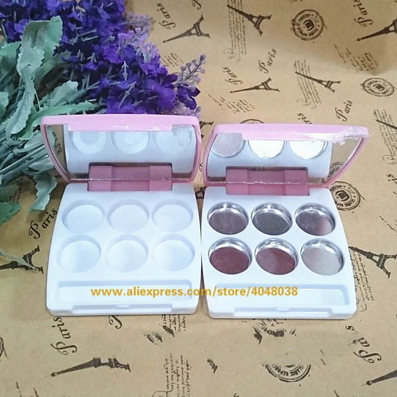 30pcs/lot Square Empty Pink Eyeshadow Powder Case, Plastic Cosmetic Blusher Sub Packing Container, DIY Eyeshadow Compacts