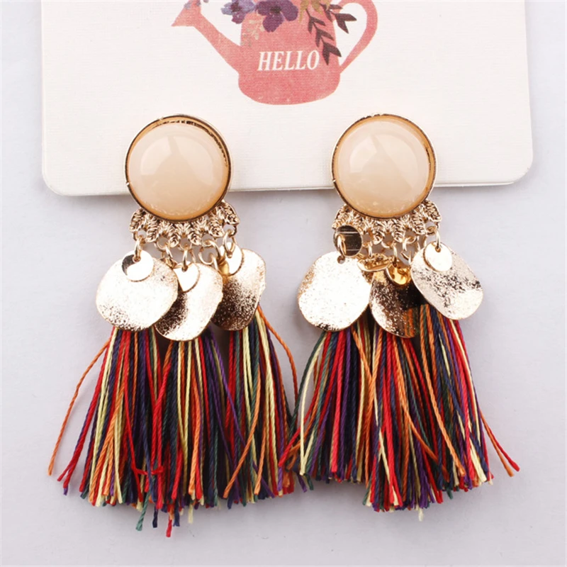 2018 New Ethnic Sector Bohemia Black Red Rope Fringe Tassel Earrings Long Drop Dangle Big Earrings Fashion Earrings for Women