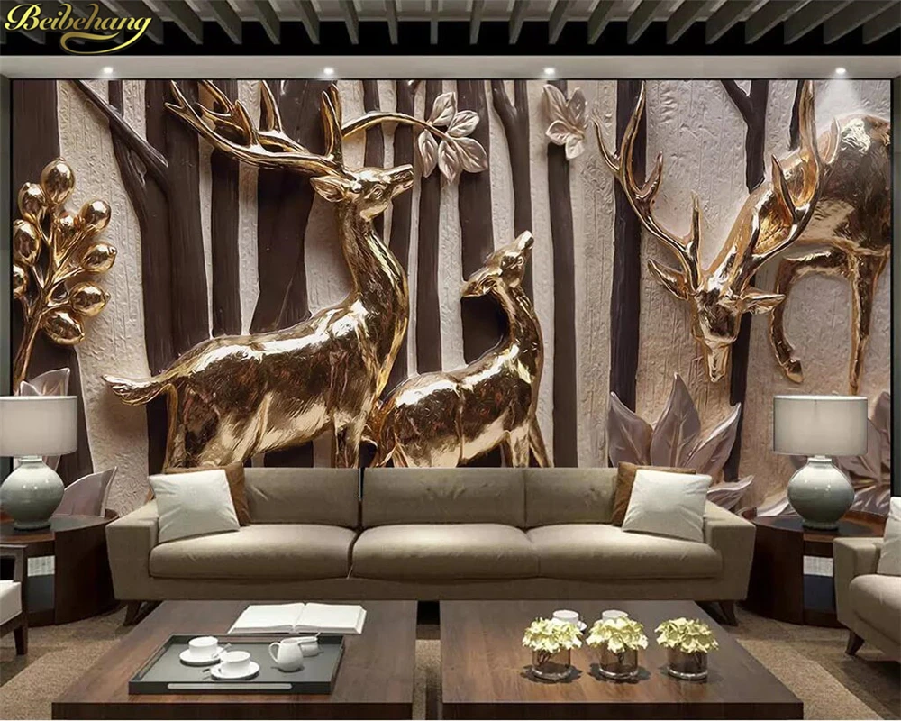 

beibehang Custom photo wallpaper mural deer embossed background wall elk 3D background wall sika deer decorative painting