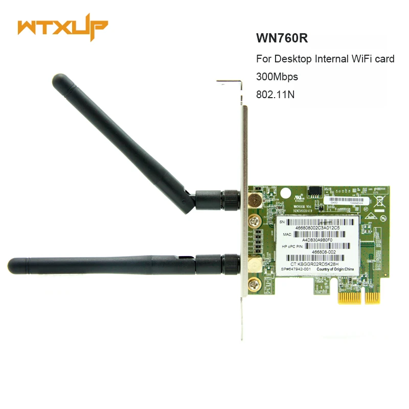 

WTXUP 802.11n 300Mbps PCI-Express Desktop WiFi Adapter WN7600R wireless network Card 2 antennas For Windows xp/7/8