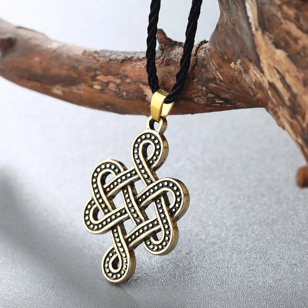 Cxwind Antique Bronze Charm Chinese Knots Cross Pendant Necklace Infinity Irish Knot Necklaces Viking Punk Choker Jewelry