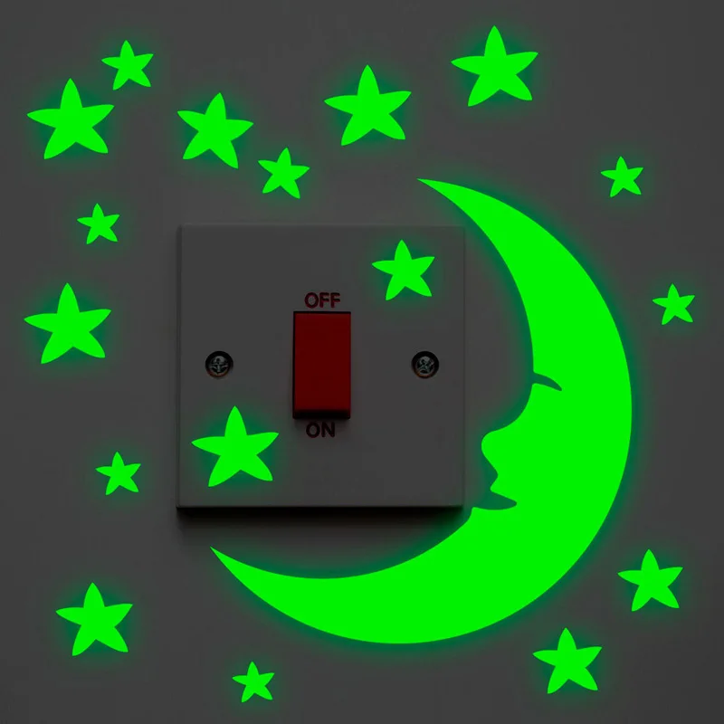 Luminous Moon And Stars Switch Sticker Children\'s Room Living Room Bedroom Decoration Home Decals Glow In The Dark Wall Stickers
