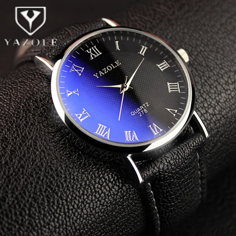 

YAZOLE Men's Watch Men Watch Luxury Blue Glass Watches Fashion Leather Sport Watch Clock relogio masculino relojes hombre