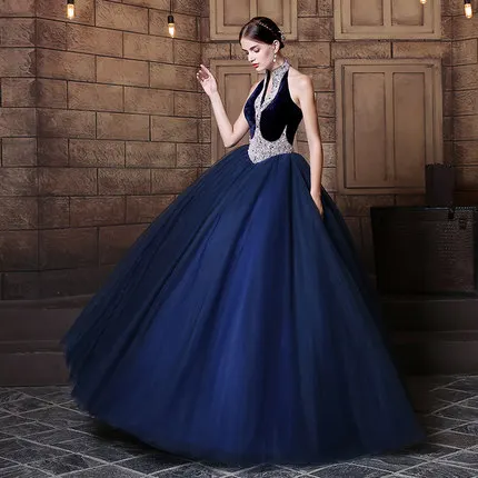 Robe longue à perles bleu marine, robe de princesse, style médiéval, Renaissance, cosplay victorien/Marie Antoinette, robe de bal, 100%