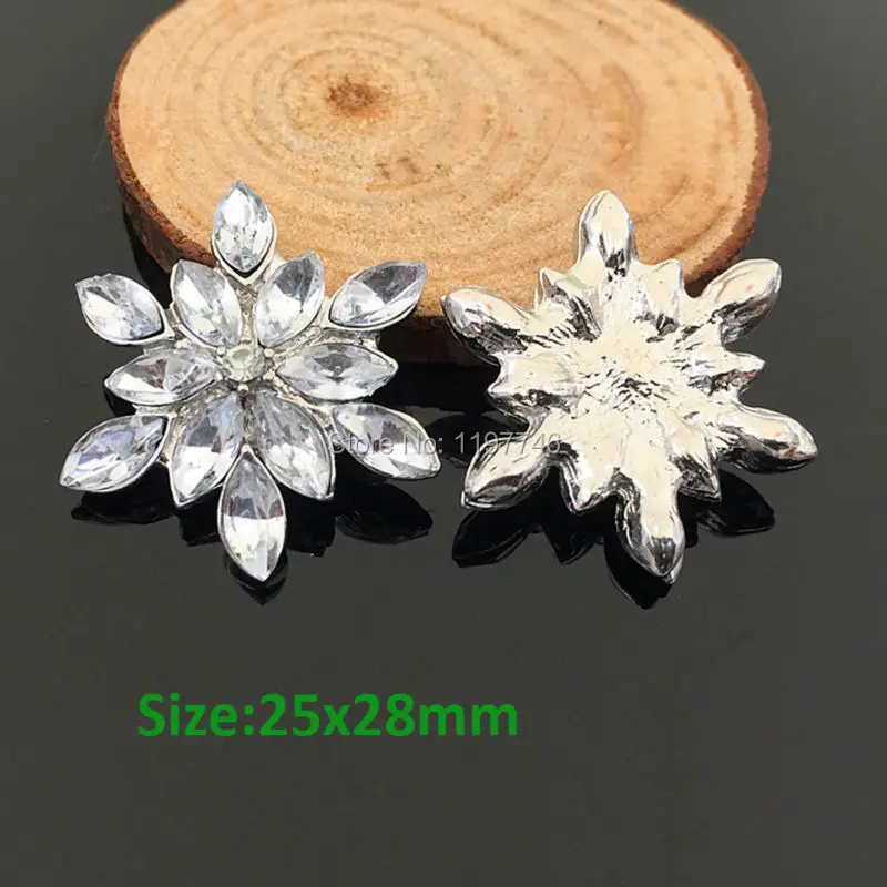 Snowflake Metal Rhinestone Button 10pcs 28mm Flowers Cluster for Hair Flower Center Wedding Embellishment Scrapbooking Nail art