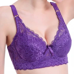 42 44 46 underwear plus large size underwire top bh bralette lace Sexy Women's bra intimates deep V brassiere C D Cup Embroidery