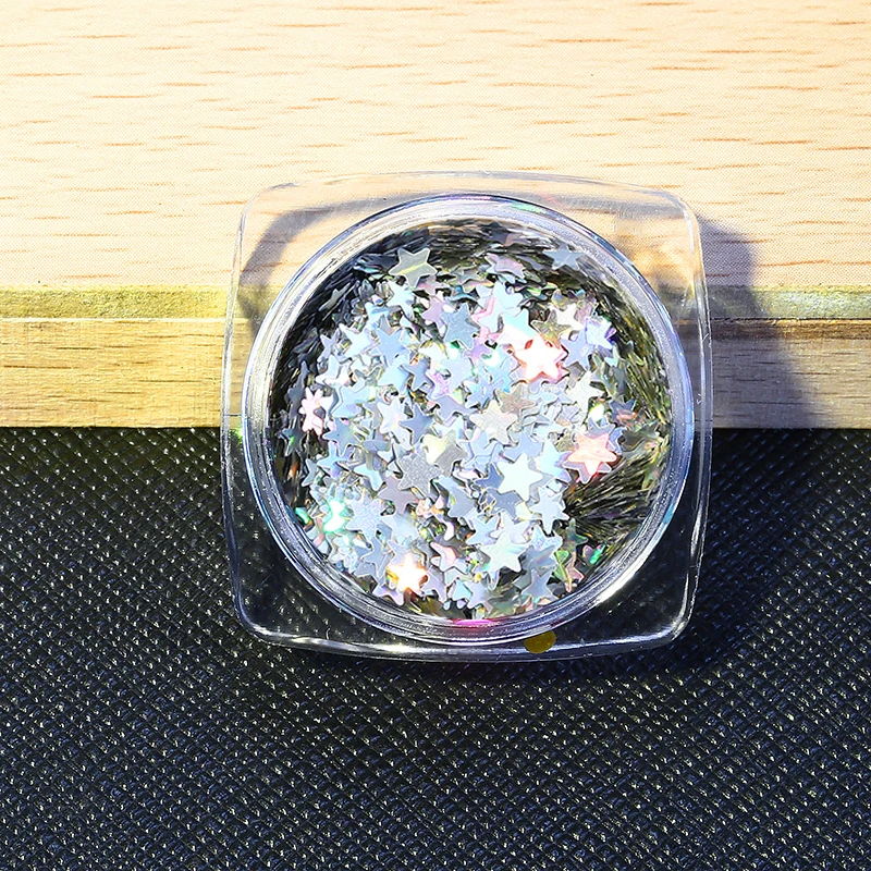 1 กล่องขายส่งดาวรูปร่าง Holographic เลเซอร์สีเล็บ Glitter Paillette Sequins จักรวาล Decal ความงามเล็บเครื่องมือ