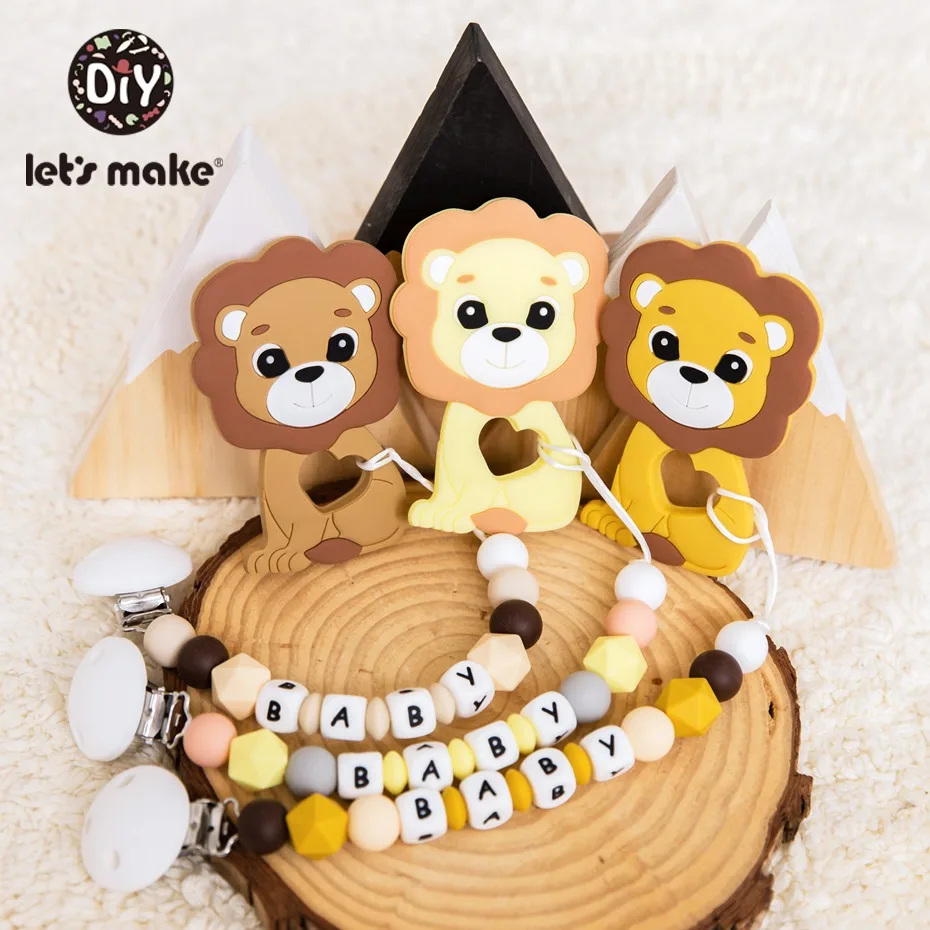 

Let's Make Pacifier Chain Custom Baby's Name Cartoon Lion Silicone Holder For Nipples Personalized Pacifier Clip Baby Teether