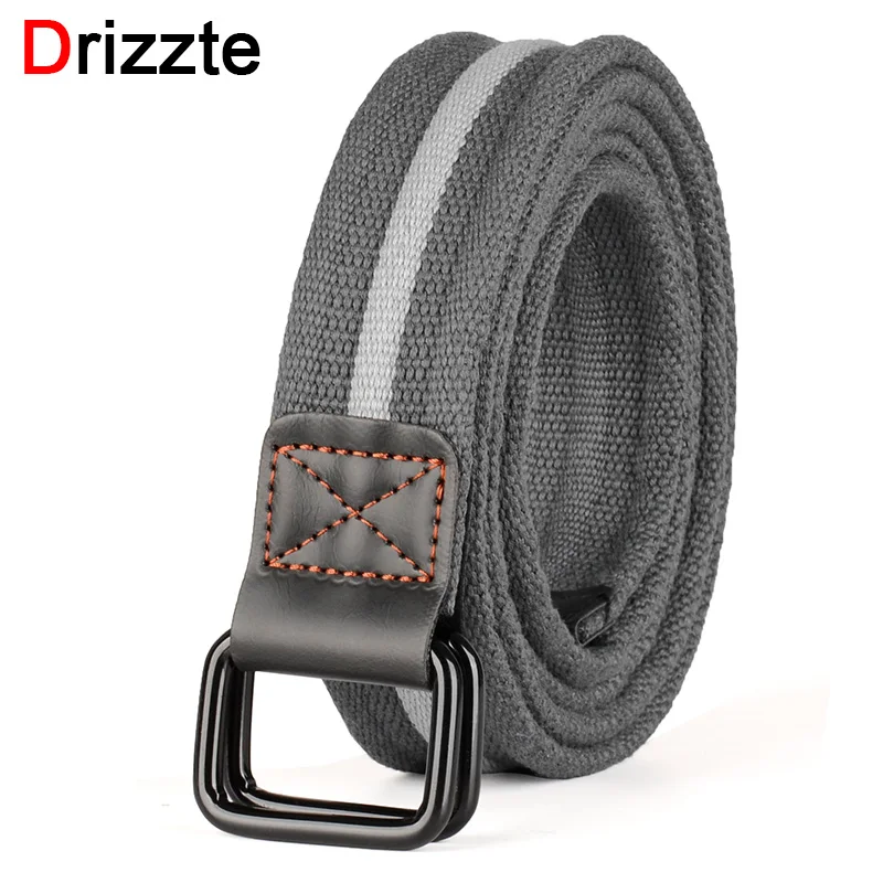 Drizzte Mens Belt Big Tall Plus Size 100-180cm 43-71inch Double D Loop Ring Canvas Fabric Cloth Jeans Grey