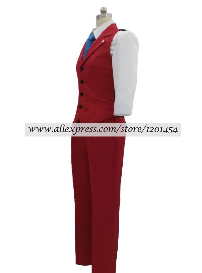 Ace Attorney Apollo Justice Red Vest Suit Outfit Cosplay Costume Full Set