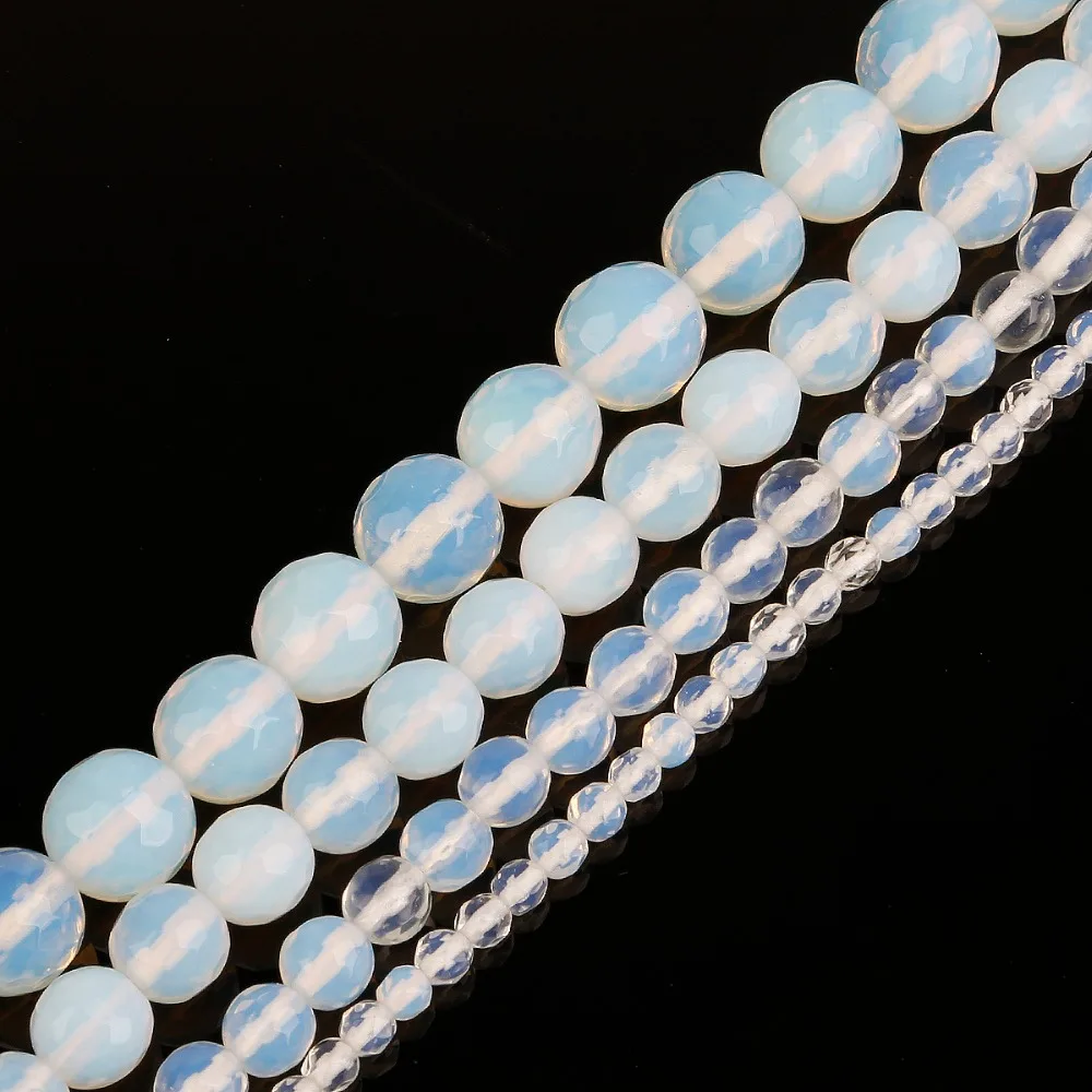 Natural Stone Beads White Opal Opalite Quartz Faceted Loose Beads 4 6 8 10 MM Fit Diy Charms Beading Beads For Jewelry Making