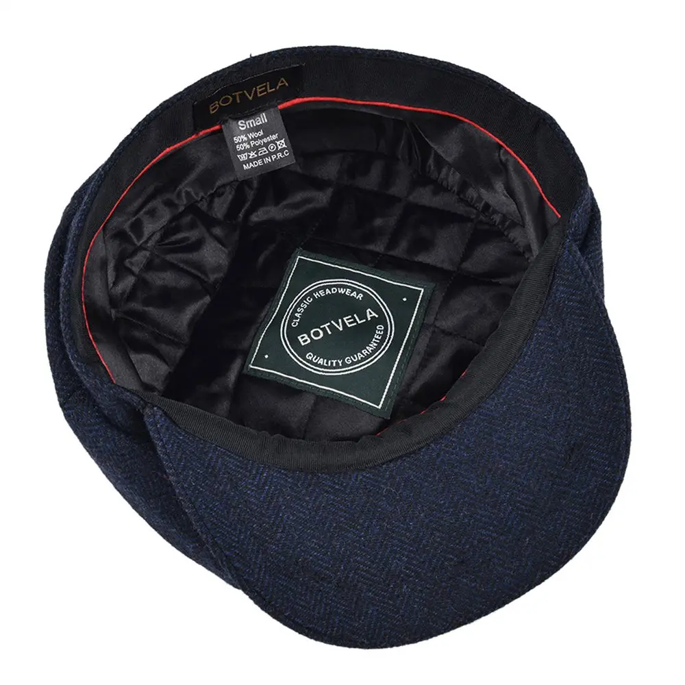 BOTVELA Wool Tweed Newsboy Cap Herringbone Men Women Gatsby Retro Hat 8 Panel Driver Flat Cap Black Brown Green Navy Blue Coffee