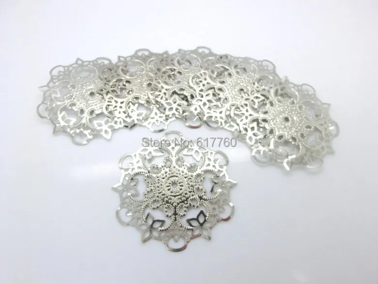 

Free shipping-50Pcs Embellishment Findings Flower Silver Tone Hollow Connectors DIY Jewelry Findings 5.6cm x 5.5cm, J0543