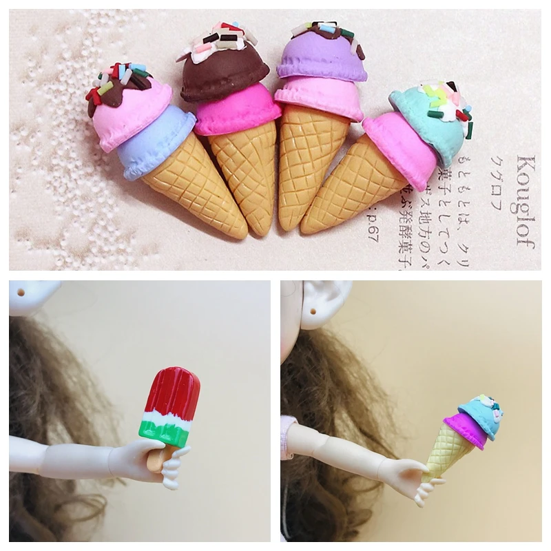 1/6 Scale Dollhouse Miniature Ice-cream Simulation Resin Pretend Food for Blyth Barbies BJD Doll House Kitchen Play Toys