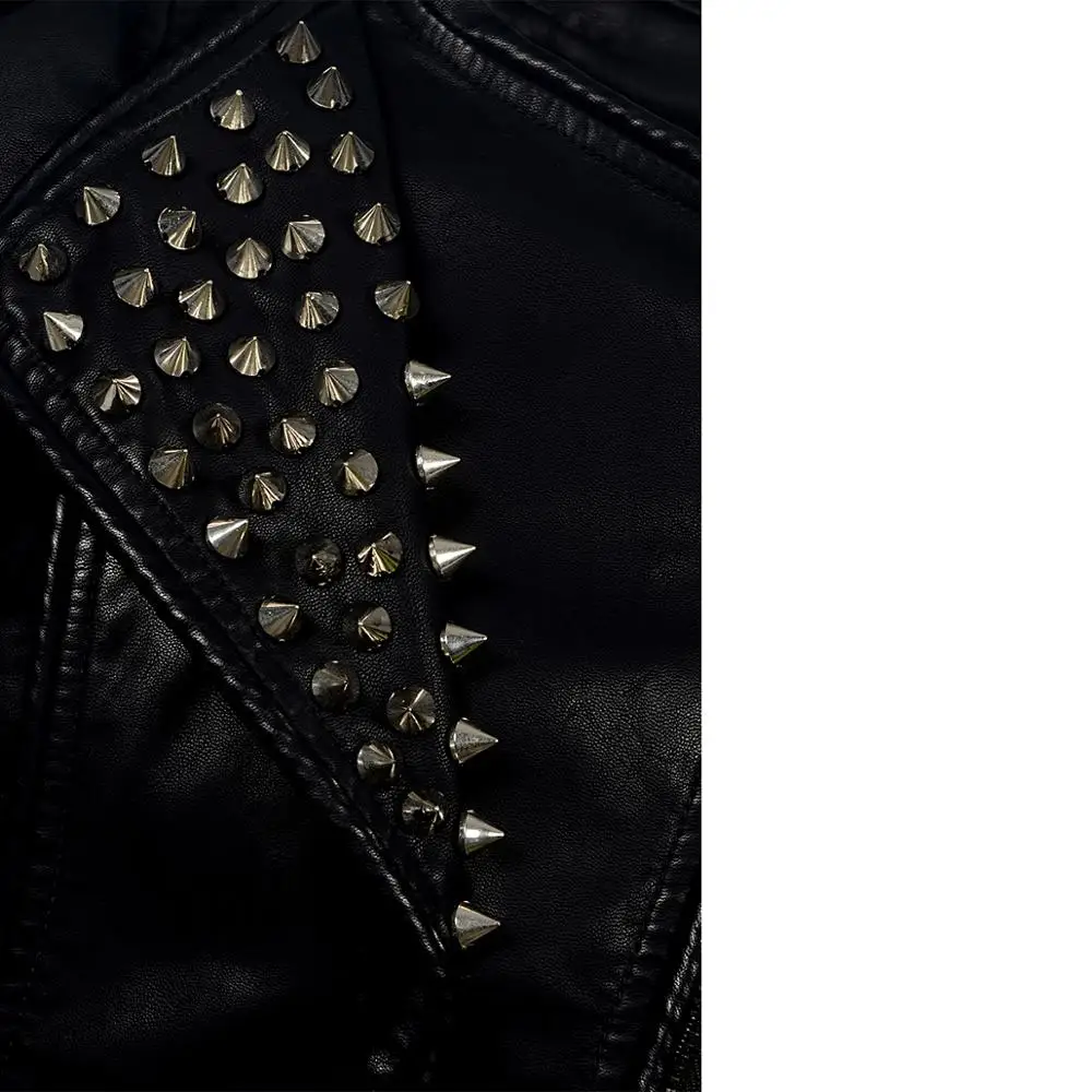 SX Punk Rivet faux leather PU Jacket Women fashion Winter Autumn Motorcycle Jacket Black Windbreak Coat Outerwear