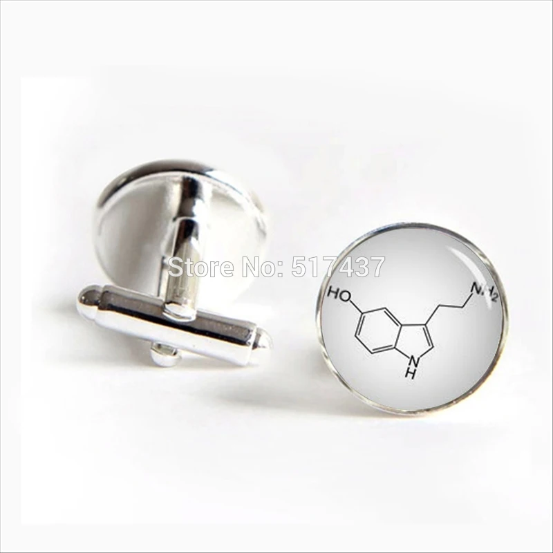 

2017 wholesale Serotonin Chemical Formula Cufflinks Serotonin Cuff link Shirt Cufflinks For Mens