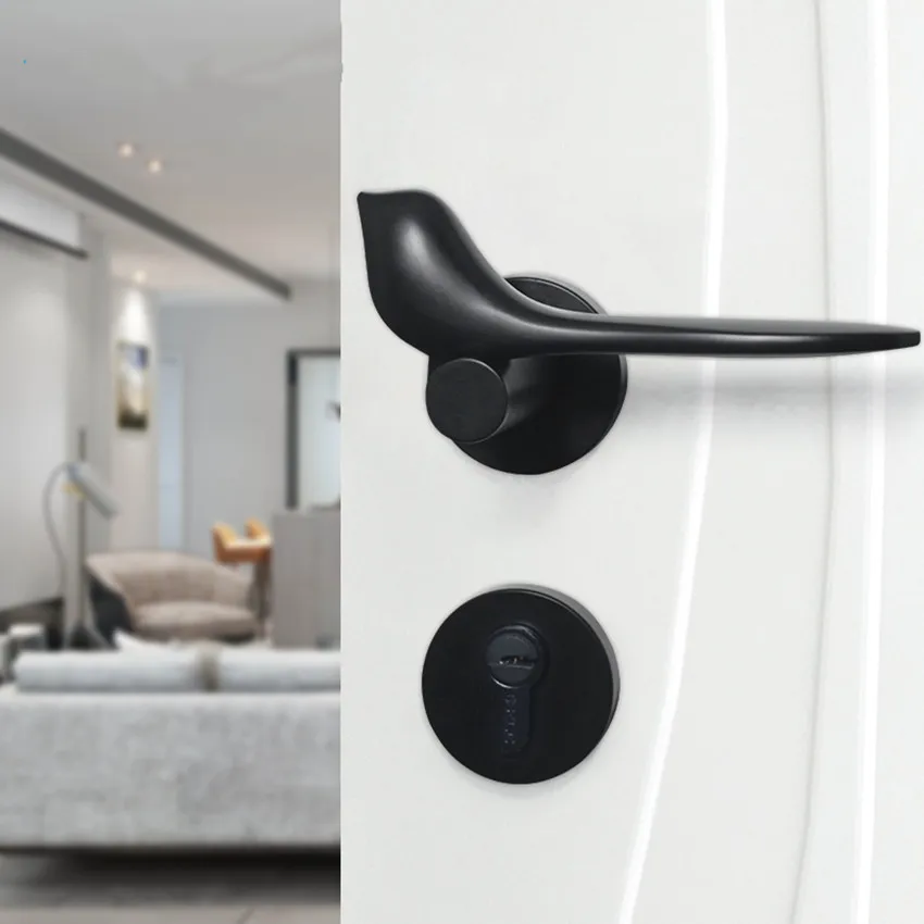 Modern simple Fashion Interior room door lock black Split Mechanical mute Solid wood bedroom door lock Creative bird handle lock