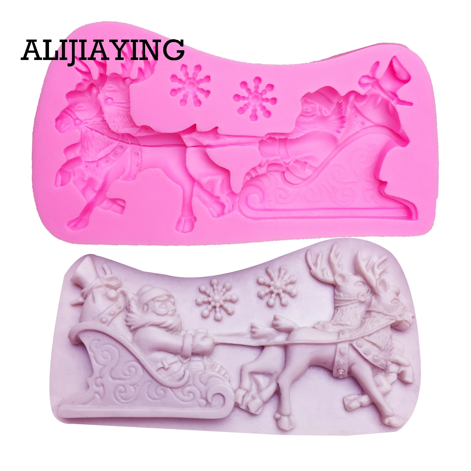 M0035 Christmas deer Sleigh silicone mold Snowflake shape fondant molds DIY cake decorating tools Sugar Paste Candy Molds