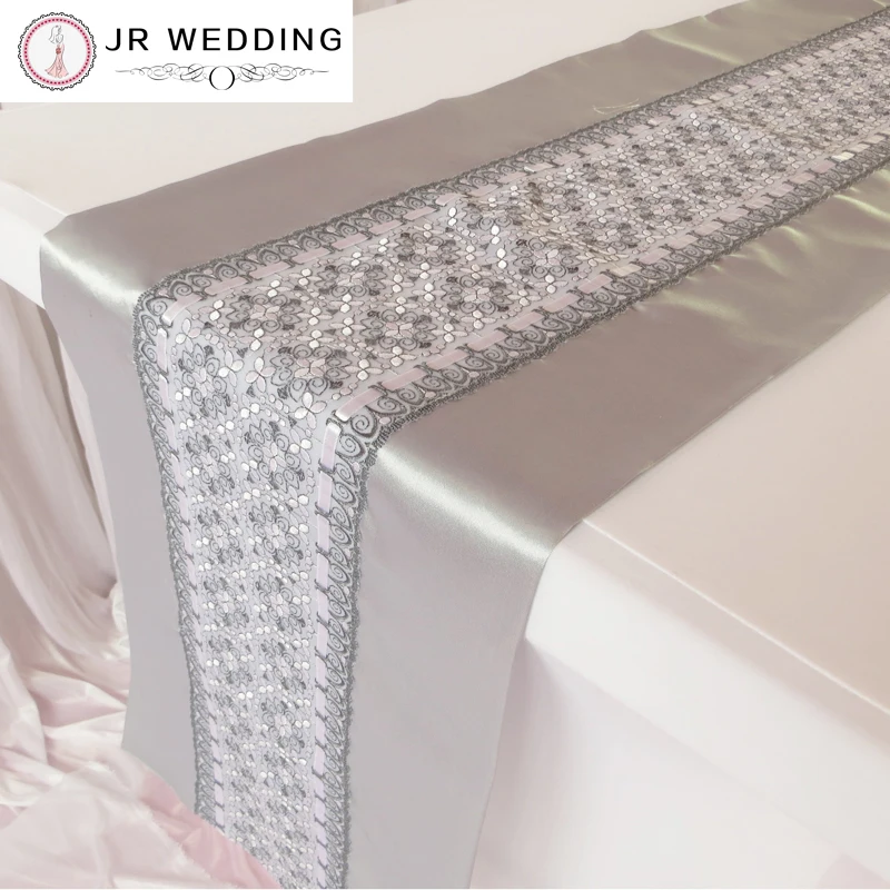 1 Piece Fashion Double Layers Silver Satin and Lace Table Runner  For Party