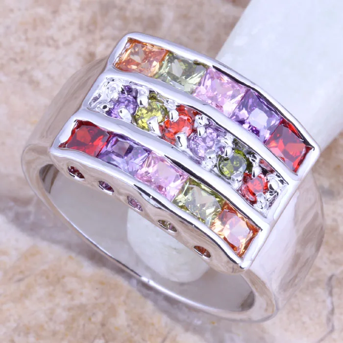 Marvelous Multicolor Multigem Silver Plated  Women\'s Ring Size 6 / 7 / 8 / 9 R1385