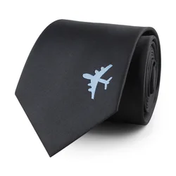 Veektie moda preto ar avião padrão gravata sólida negócios legal laços para homens vestidos com zíper gravata 6 7 8cm formal smoking magro