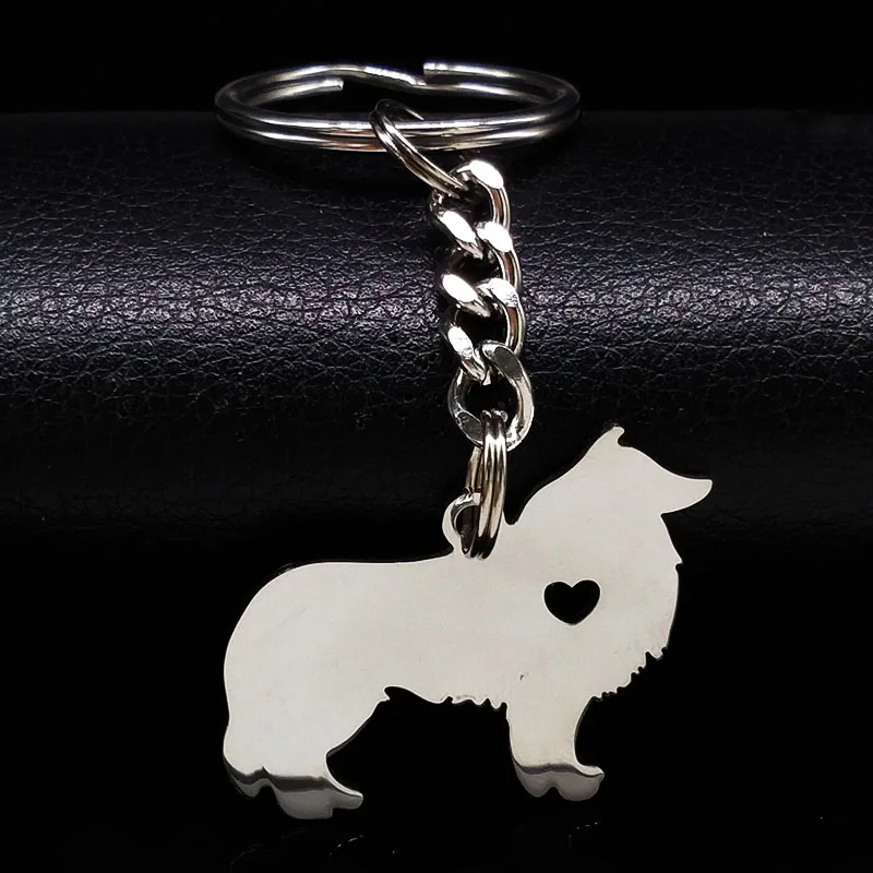 2024 Cute Border Collie Dog Silver Color Stainless Steel Keychain for Men Love Dog KeyChain Jewelry chaveiro K963S01