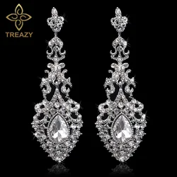 TREAZY Elegant Jewelry Chandelier Crystal Bridal Drop Earrings Silver Color Long Earrings for Women Wedding Costume Accessories