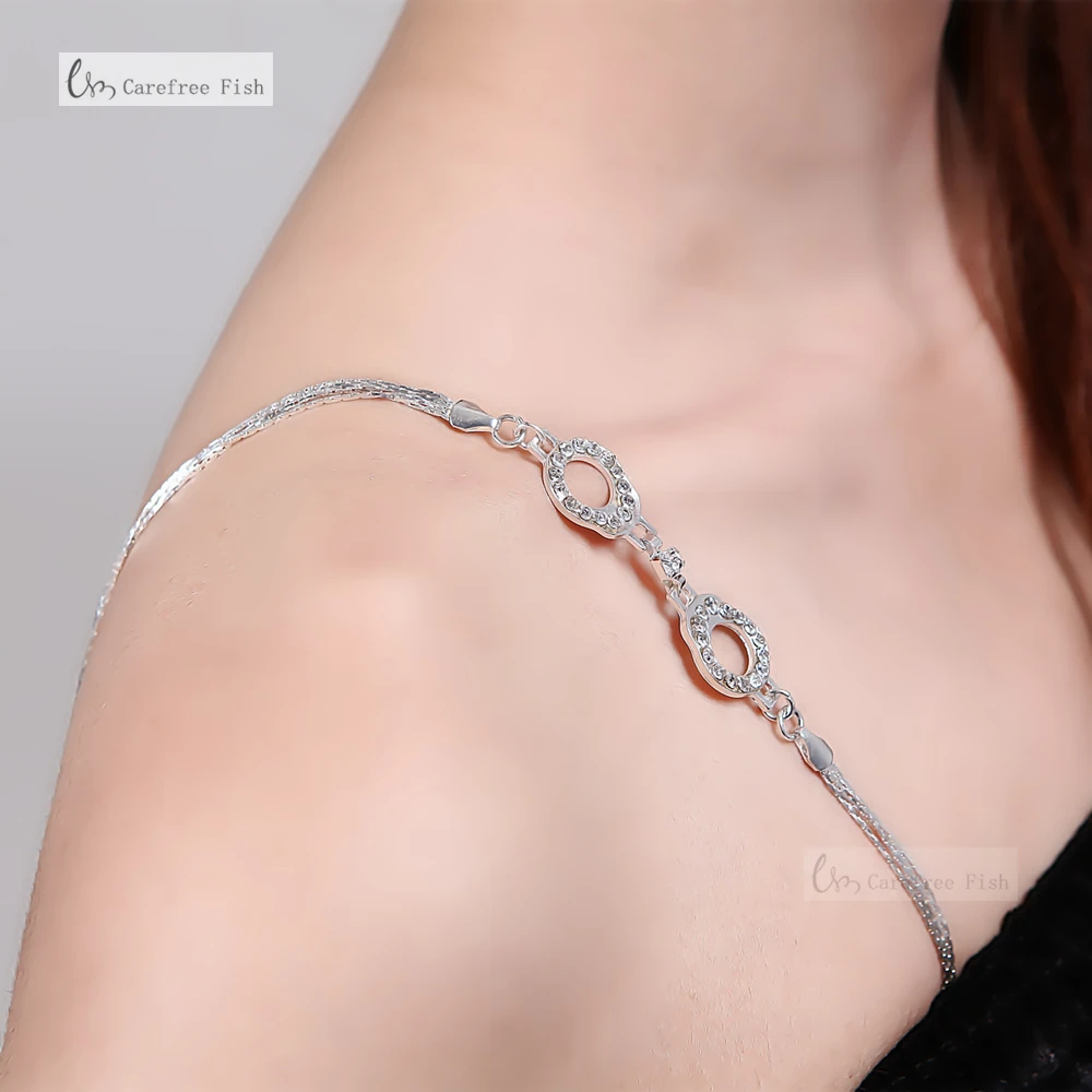 New Silver Plated Sexy Handcuffs Bra Straps Costumes Party Evening Dress Underwear Accessories Women Adjustable