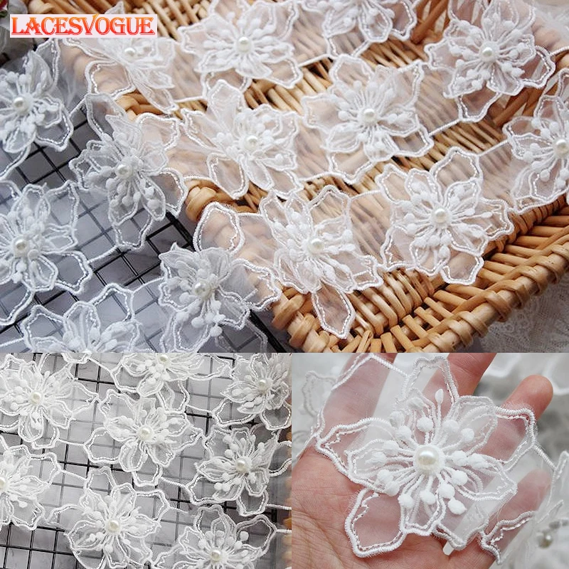 

Flower Beaded Embroidery Lace Applique, Handmade DIY Patches, Needlework Accessories, Sewing Cloth Paste, 14 Yards, 6cm,626