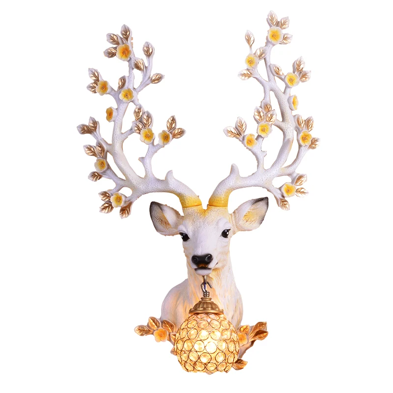 Living Room Wall Lamp Modern Resin Wall Light Sika Deer Creative Bedroom Bedside Sconce Antlers Deer Head Personal Art Nodic