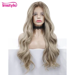 Imstyle Ombre Blonde Wig Synthetic Lace Front Wig Long Water Wave Wig For Women Heat Resistant Fiber Natural Lace Wig Daily Wigs