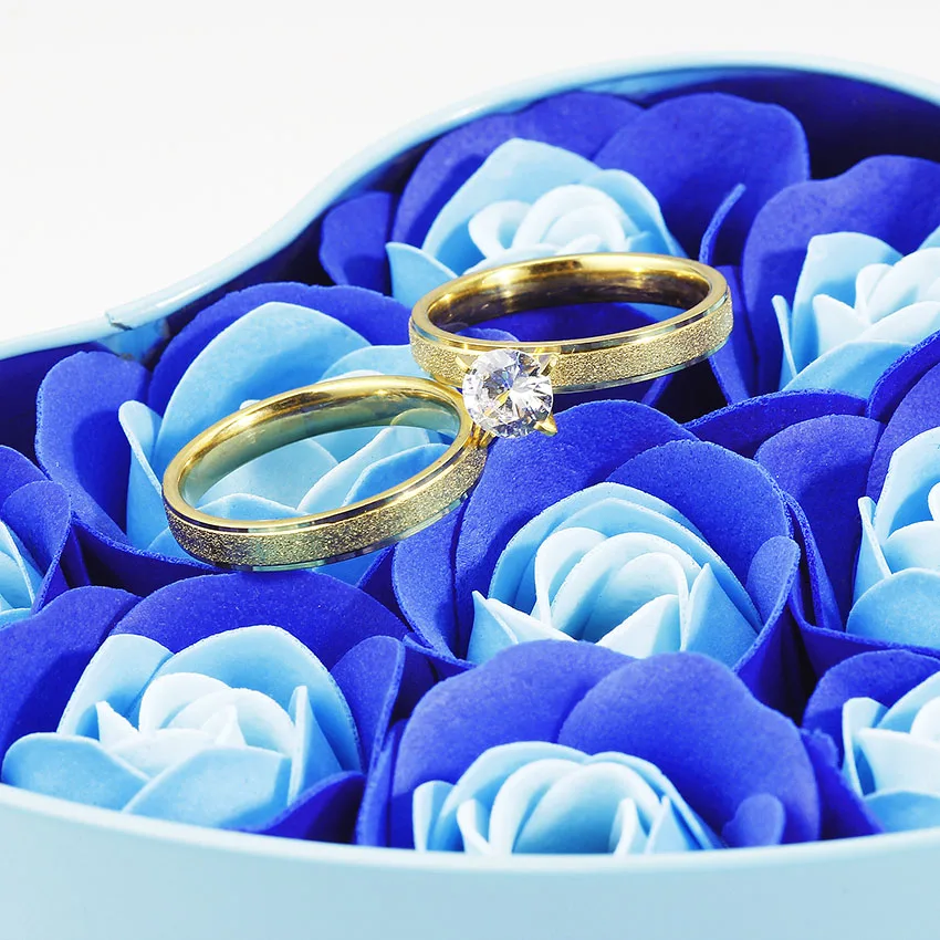 QianBei 1Pair Men Women Stainless Steel Couple Rings Super Valentine\'s Day Rings Jewelry New