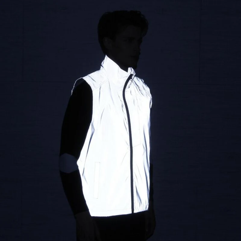 Rompi reflektif holografis untuk pria, rompi keamanan tanpa lengan dan lampu malam, jaket Hip Hop Reflektif musim semi 2025, rompi bersepeda Jogging