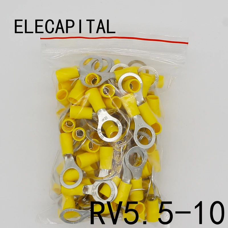 RV5.5-10 Yellow Ring insulated terminal suit 4-6mm2 Cable Wire Connector 50PCS/Pack cable Crimp Terminal RV5-10 RV