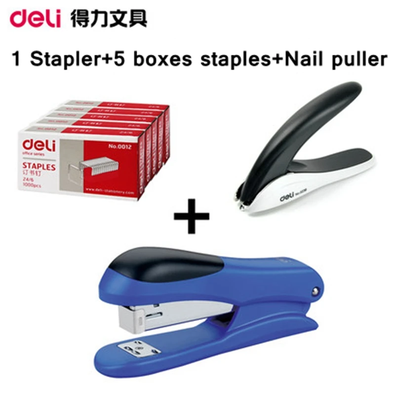 Deli 0305 Mini economy stapler 20 sheets binding match 24/6-26/6 staple inlude 1xstapler+5 boxes staples +Nail puller