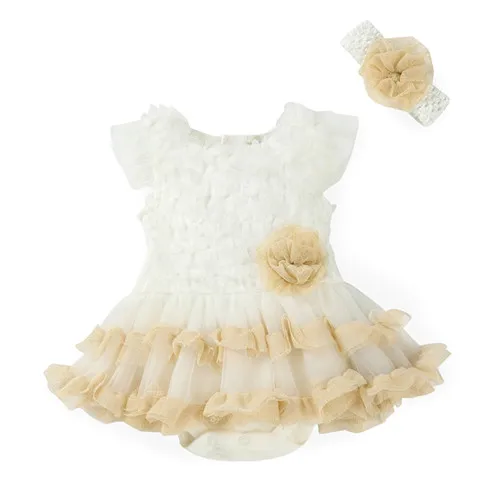 Newborn Baby Girl Dress Summer Girls Baptism Party Dress & Headband Short Sleeves Infant Dresses Girls Clothing