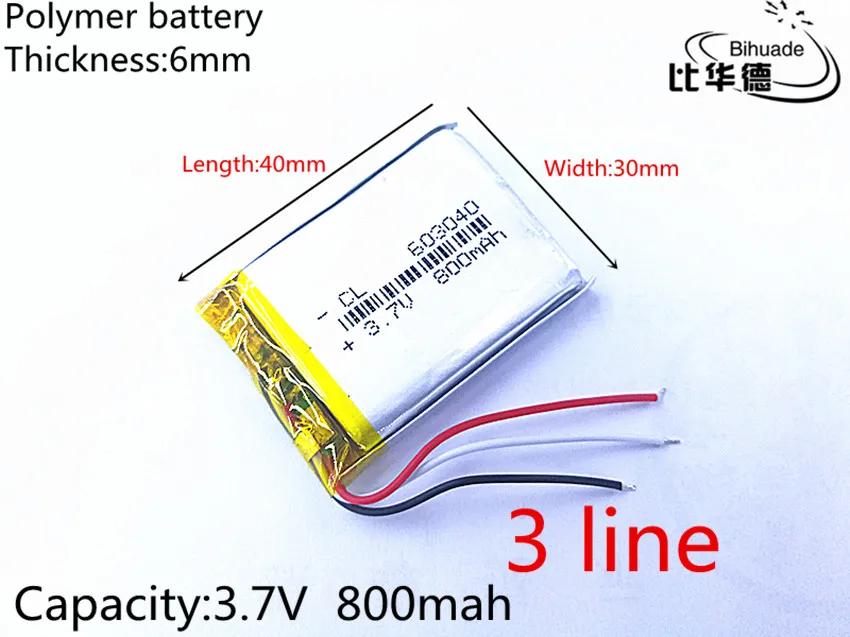 3 linii 3.7 V 800 mAh 603040 Litowo-polimerowa LiPo akumulator do Mp3 Mp4 Mp5 DIY