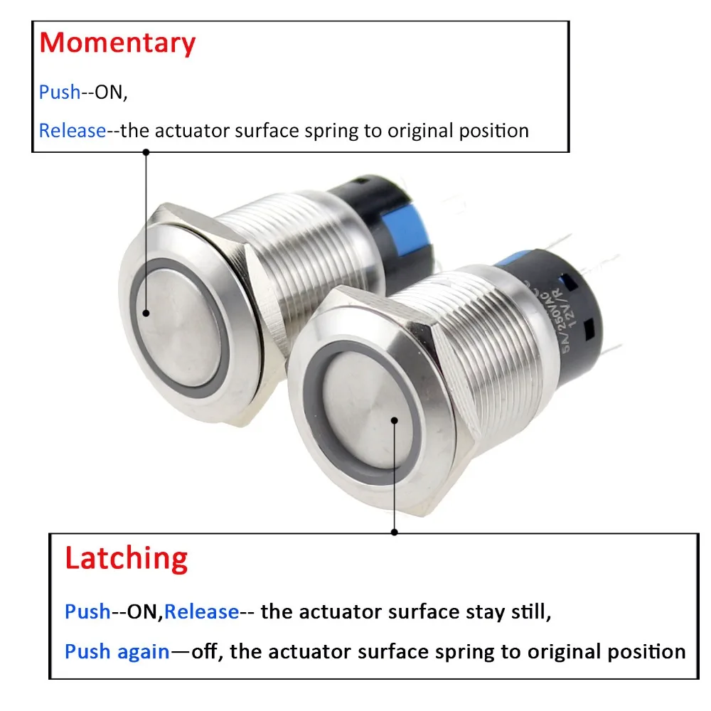 16mm high quality Light Power Switch Momentary Latching Waterproof Car Engine Stainless Steel LED Momentary Button Switch