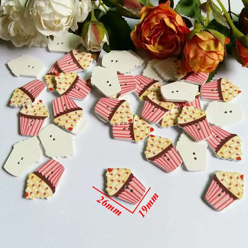 50pcs/lot 2 Holes Colored cake Wooden Buttons Cute Mixed Paint Design Decoration Clothing Accessories Sewing Buttons