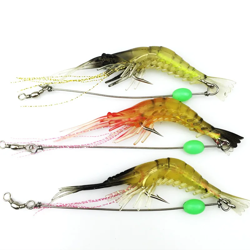 HiUmi 1pc Shrimp Soft Lure 9cm 6g Fishing Artificial Bait With Glow Hook Swivels Pesca Sabiki Rigs Fishing Lure FA248