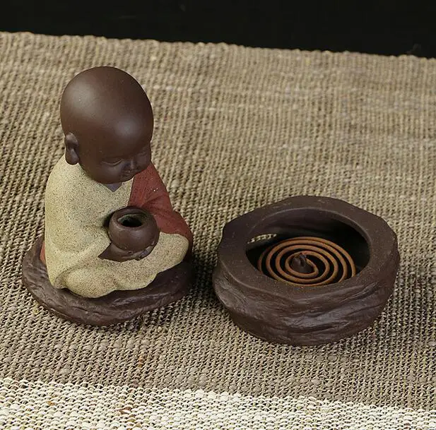 Ceramic incense burner chanting small monk color sand dish incense burner incense sandalwood incense burner furnishings