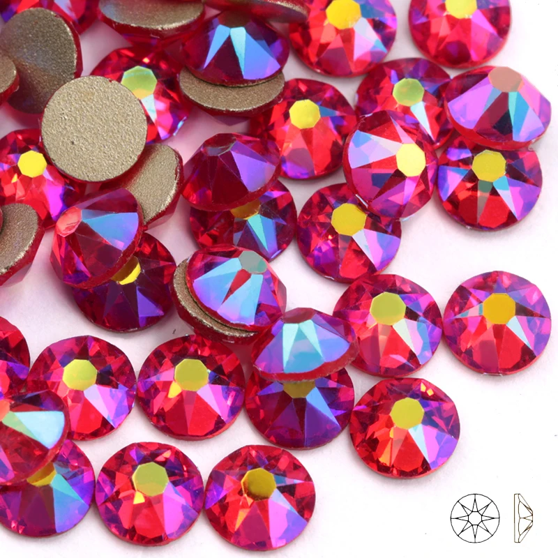 

8 big 8 small SS16 SS20 Light Siam AB 3D Nail Art Decoration Rhinestones Golden Flatback Rhinestones Glitter clothing Gems