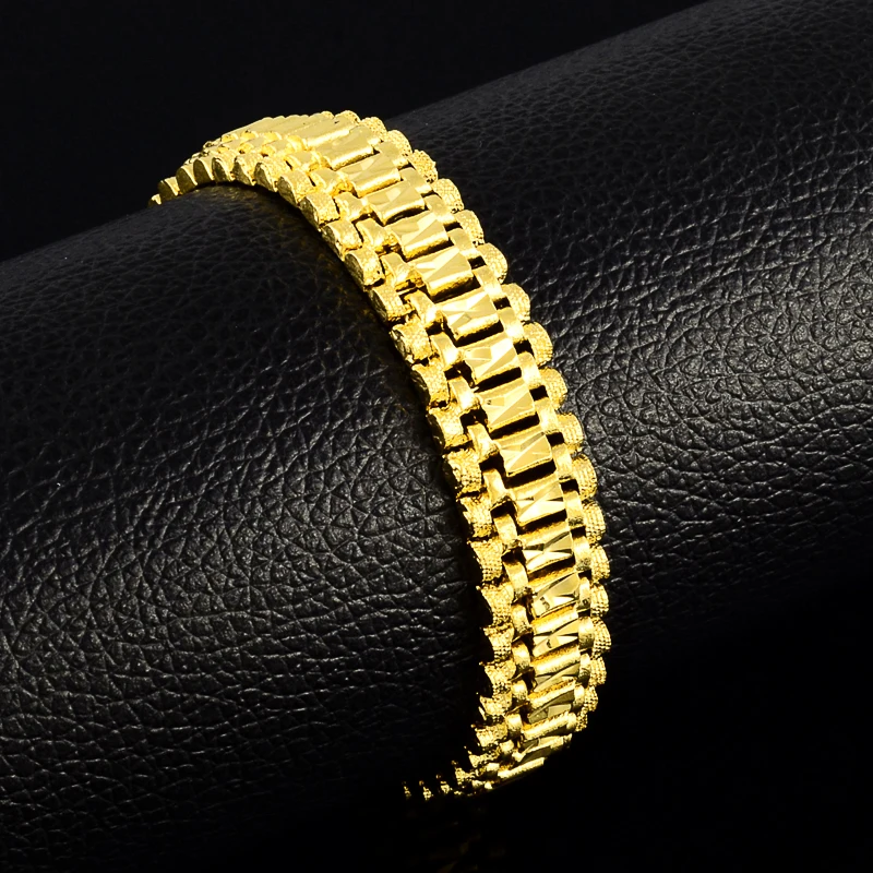 24k Gold GP 6MM /8mm /12mm Watchband Bangle/Bracelet  for Men Women Drop Shipping.Wholesale Pure Gold Color Men\'s Jewelry Gift