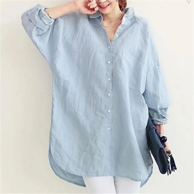 Blouse Womens White Blouses Shirt Spring Summer Blusas Office Lady Elegant Loose Tops and Blouses Casual Linen Women