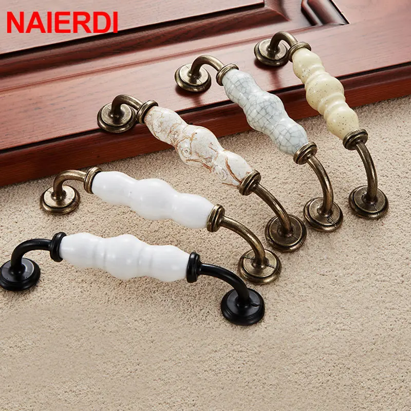 NAIERDI 128mm Gourd Crack Black Bronze Ceramic Cabinet Handles Zinc Alloy Drawer Knobs Wardrobe Door Handles Furniture Handle