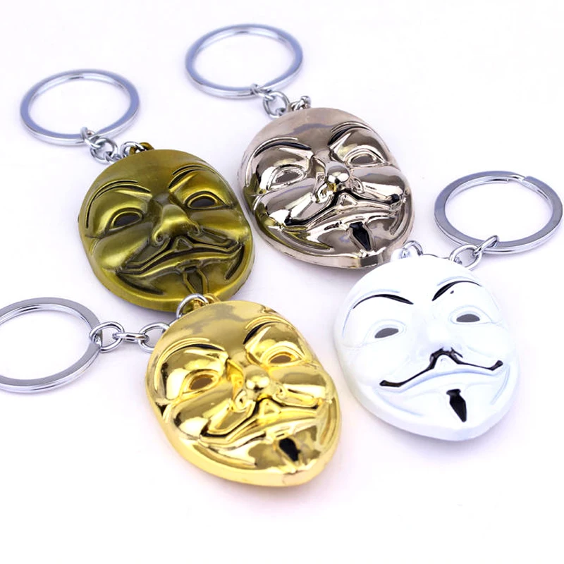 dongsheng V for Vendetta Keychain 4 colors Mask Key Chain Hot movie Key Ring Holder Pendant Chaveiro Jewelry Souvenir YS10015