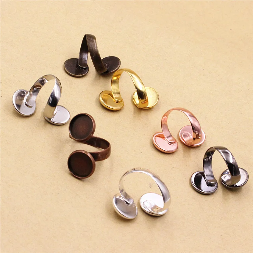 Ajuste de cabujones de cobre de 12mm, anillo de doble cabeza redondo en blanco, ajuste de bisel, bandeja, Base de anillo de cabujón para fabricación