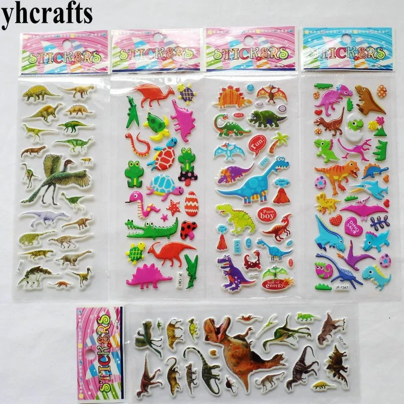 5sheets(120PCS stickers)/LOT.Removable jurassic dinosaur plastic sponge stickers Scrapbooking kit Decorative wall fridge sticker