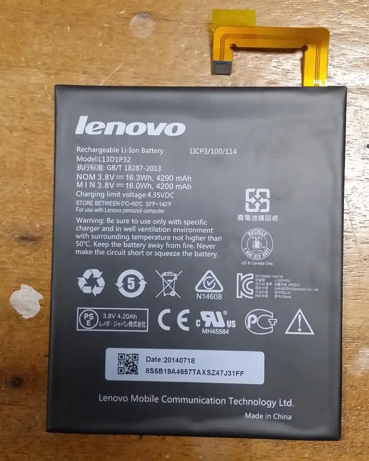 

Новый оригинальный аккумулятор для планшета LENOVO Ideapad A8-50 A5500 Tab A8-50 (A5500) Tab S8-50 L13D1P32 3,8 В 16,3 WH